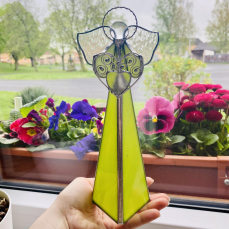 Anděl Ochrana Domova s křišťálem svícen 24 cm