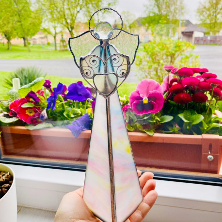 Anděl Ochrana Domova s křišťálem svícen 24 cm